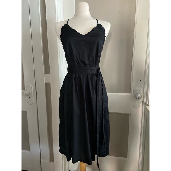 LOFT Black Pleated Summer Dress w/Fabric Belt sz 6 - Picture 1 of 16